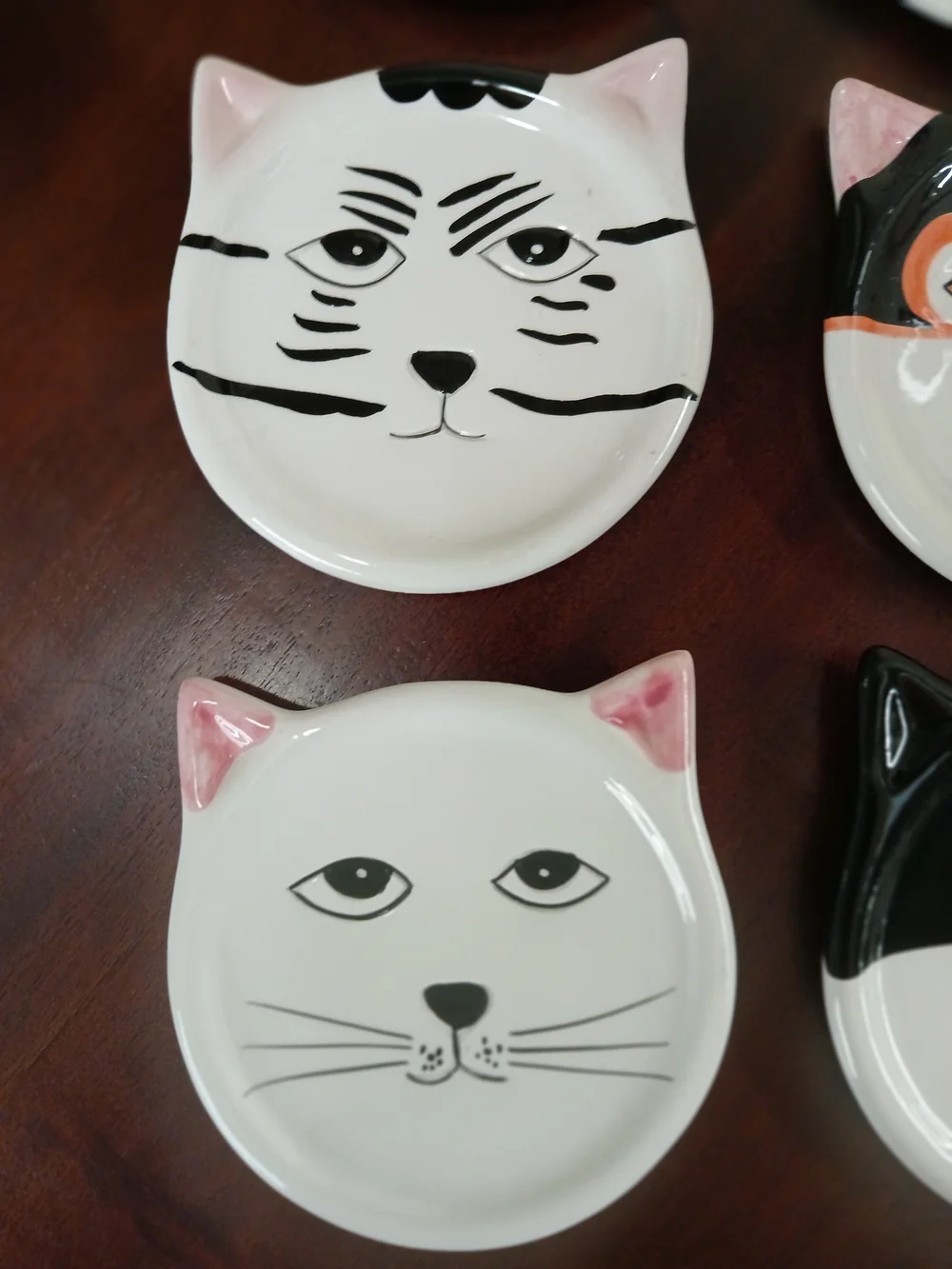 Vintage Cat Face Ceramic Coasters/Trinket Dishes - Set of 6